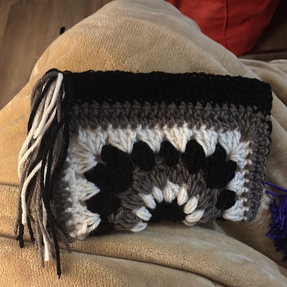 Handcrafted Crochet Clutch - Black, White, Gray